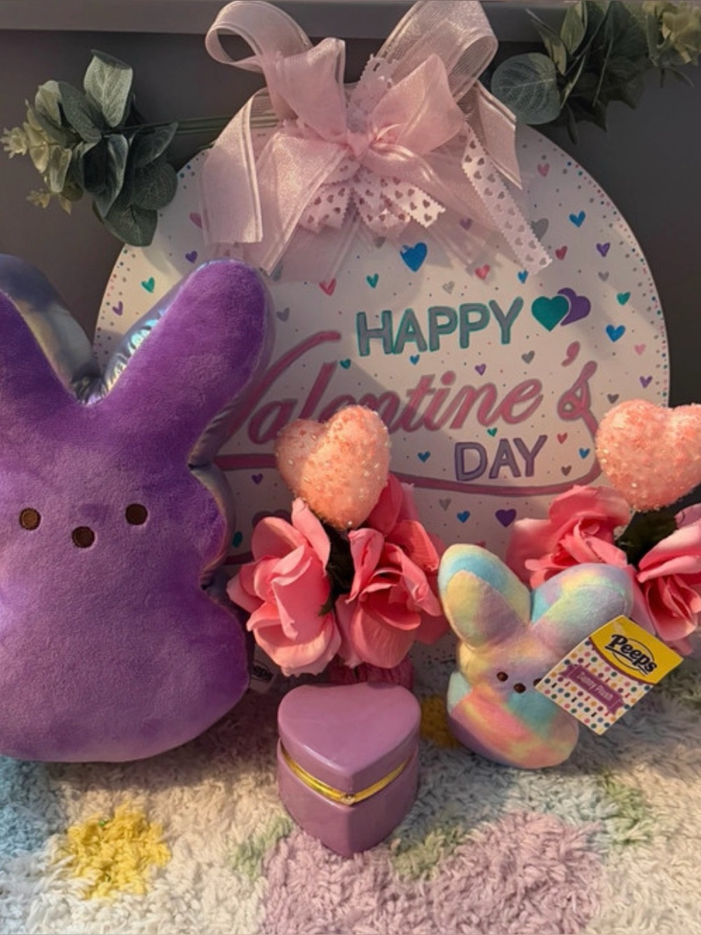 Plush Pastel Bunny & Purple Plush Valentine Decor Set